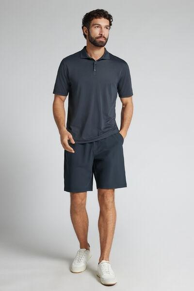 Navy Elastic Waist Non-Iron Shorts, B601_884J, large image number 1