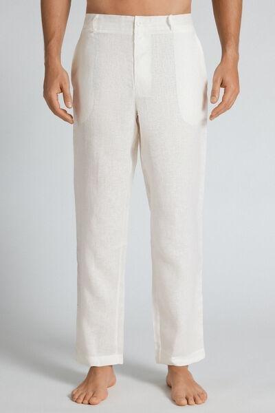 White Regular Fit 100% Linen Pants, B601_125K, large image number 0