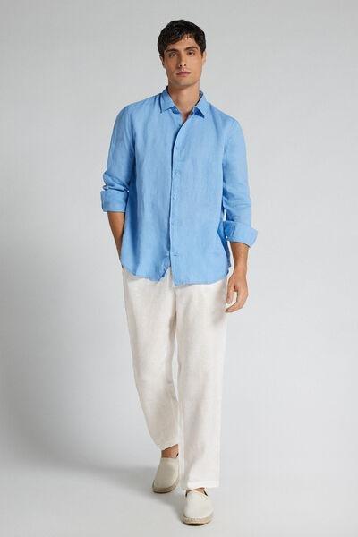 White Regular Fit 100% Linen Pants, B601_125K, large image number 1