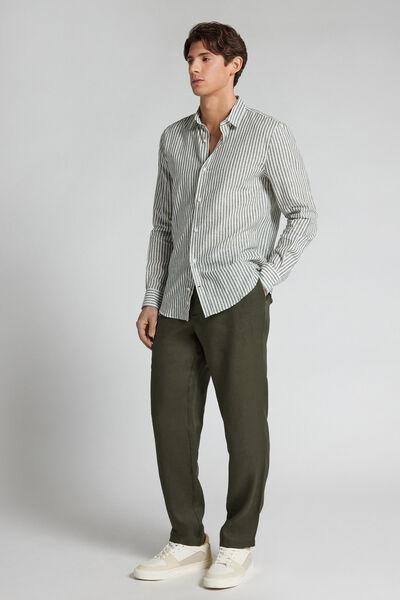 Green Regular Fit 100% Linen Pants, B601_127K, large image number 1