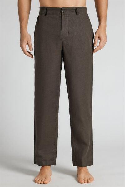 Brown Regular Fit 100% Linen Pants, B601_132K, medium
