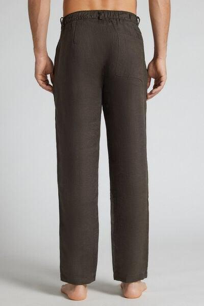 Brown Regular Fit 100% Linen Pants, B601_132K, large image number 3