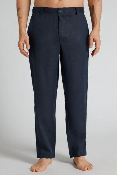 Blue Regular Fit 100% Linen Pants, B601_585J, large image number 0