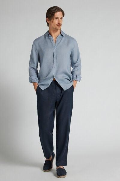 Blue Regular Fit 100% Linen Pants, B601_585J, large image number 1