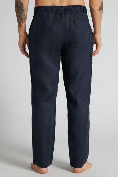 Blue Regular Fit 100% Linen Pants, B601_585J, large image number 3