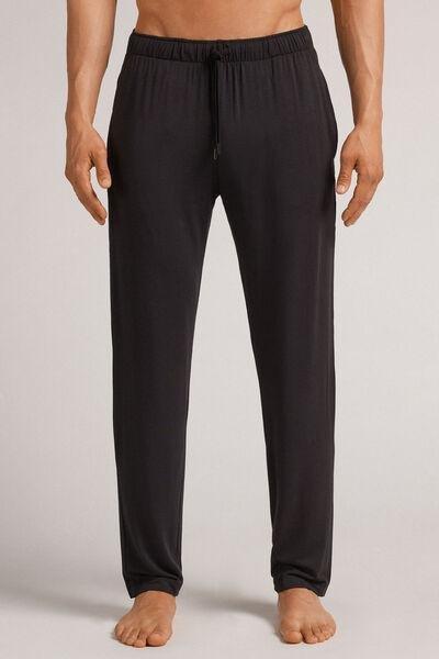 Black Soft Silk Long Trousers, , large image number 0