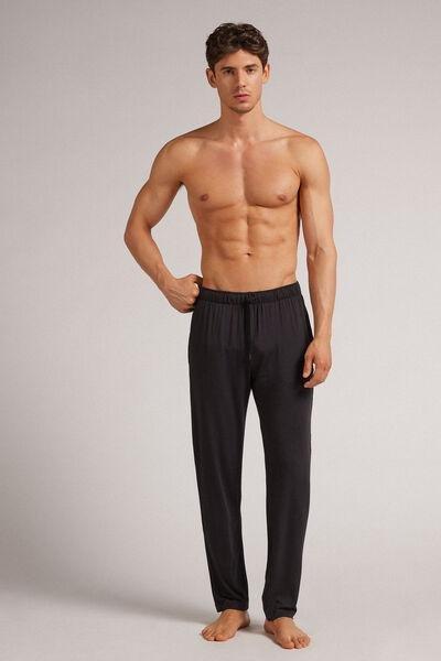 Black Soft Silk Long Trousers, , large image number 1