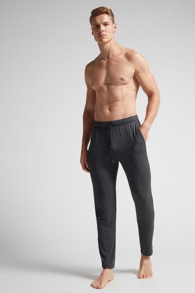 Grey Blend Long Silk And Modal Trousers, , large image number 1