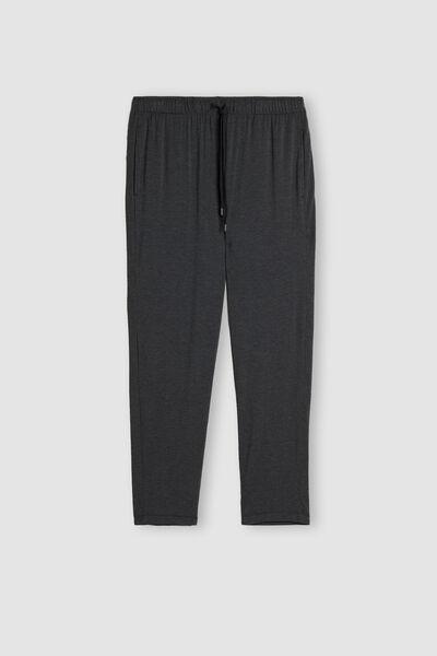 Grey Blend Long Silk And Modal Trousers, , large image number 2