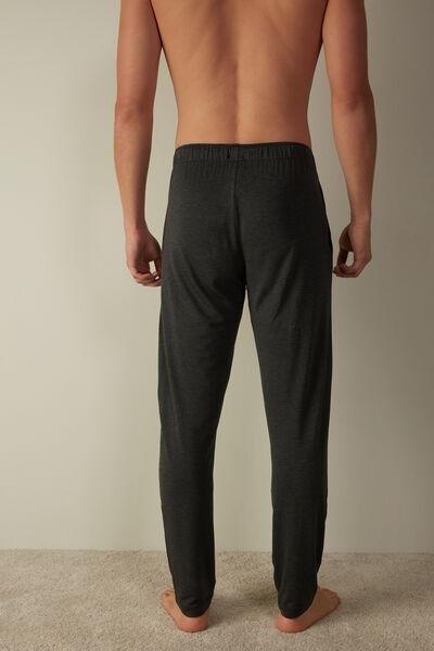 Grey Blend Long Silk And Modal Trousers, , large image number 3