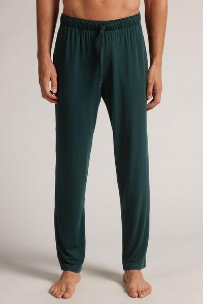 Green Long Silk And Modal Trousers, , medium