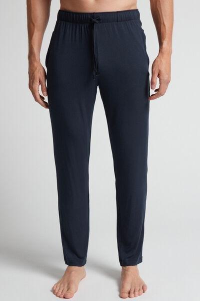 Blue Long Silk And Modal Trousers, , medium