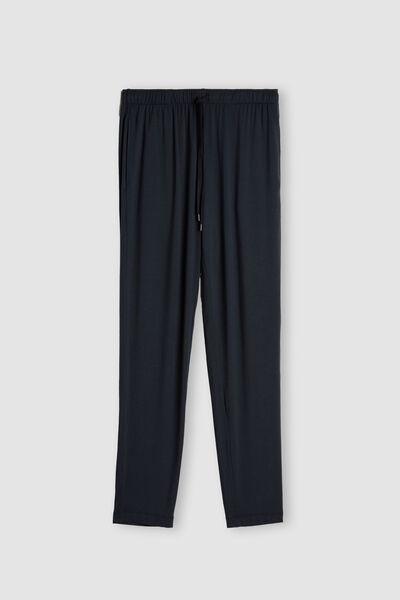 Blue Long Silk And Modal Trousers, , large image number 2