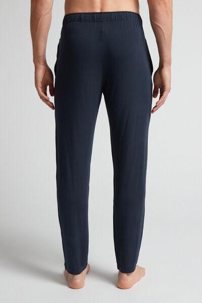 Blue Long Silk And Modal Trousers, , large image number 3
