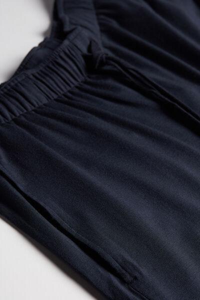 Blue Long Silk And Modal Trousers, , large image number 4