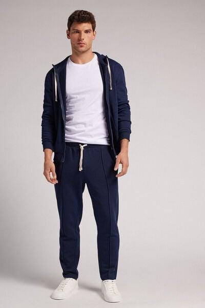 Blue Cotton Fleece Trousers With Seam, Intense Blue, large image number 1