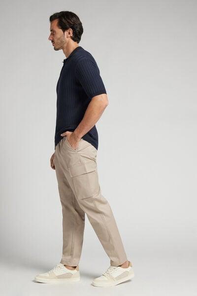 Beige Cargo Casual Pants, B601_519J, large image number 1