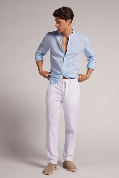 White - 001 - White Linen and Cotton Trousers, , large image number 1