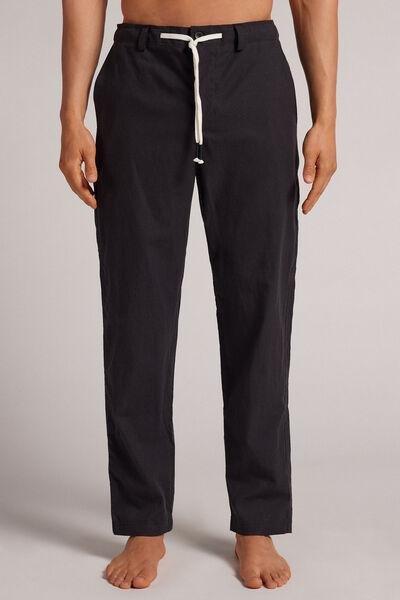 Black Linen And Cotton Trousers, , large image number 0