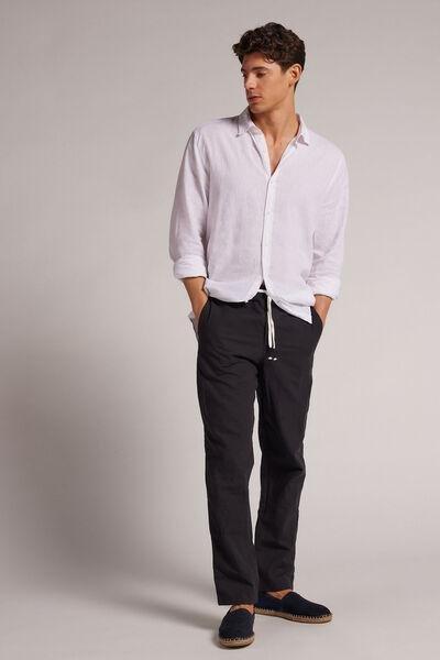 Black Linen And Cotton Trousers, , large image number 1
