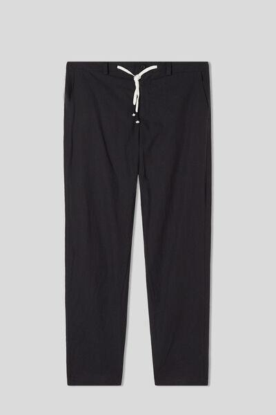 Black Linen And Cotton Trousers, , large image number 2