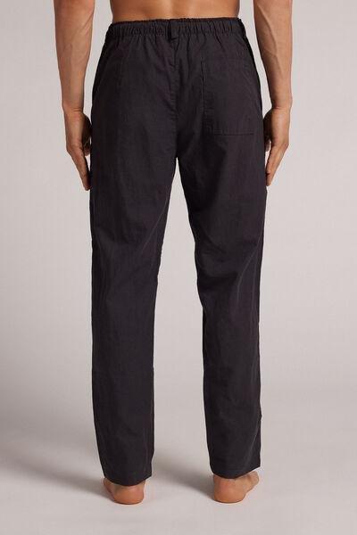 Black Linen And Cotton Trousers, , large image number 3