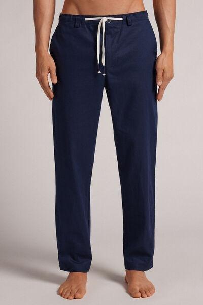 Navy Linen And Cotton Trousers, , large image number 0