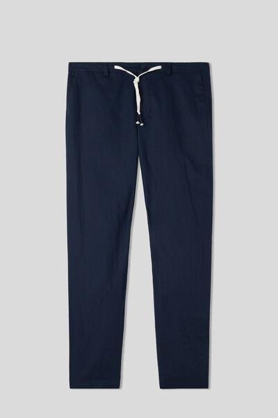 Navy Linen And Cotton Trousers, , large image number 2