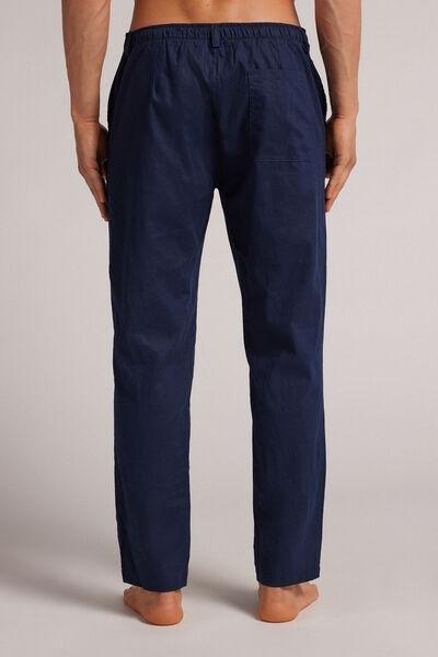 Navy Linen And Cotton Trousers, , large image number 3