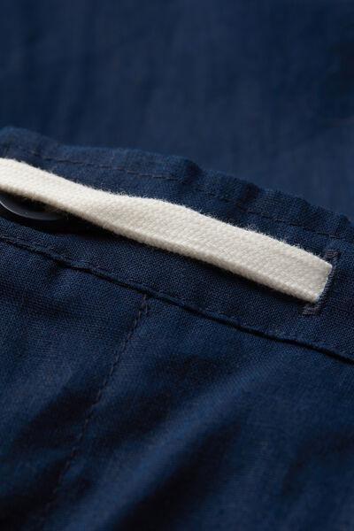 Navy Linen And Cotton Trousers, , large image number 4