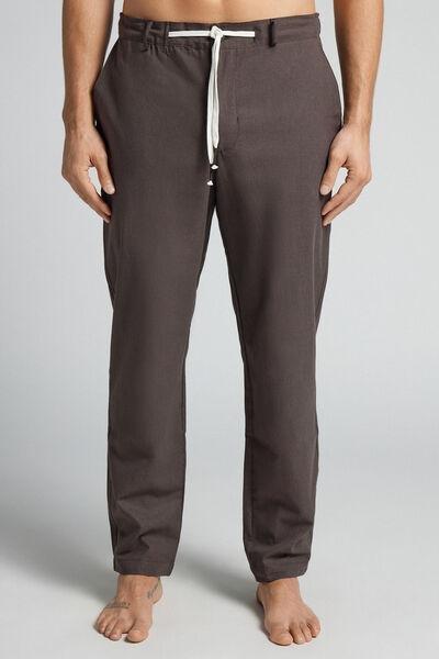 Brown Linen And Cotton Trousers, , medium