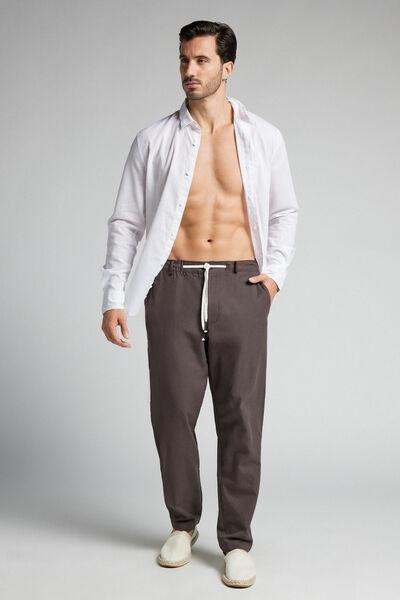 Brown Linen And Cotton Trousers, , large image number 1