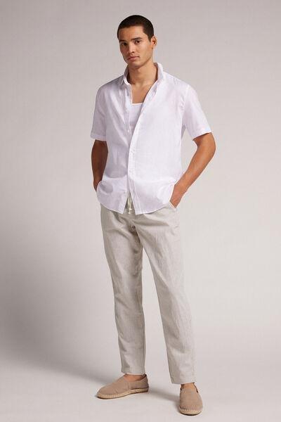 Ecru Linen And Cotton Trousers, , large image number 1