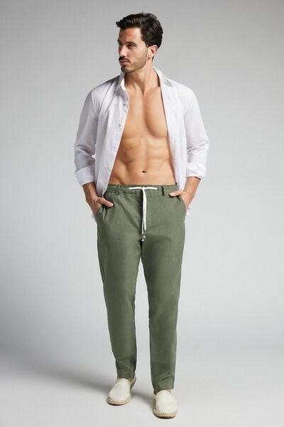 Green Linen And Cotton Trousers, , large image number 2
