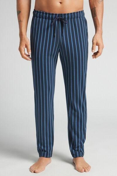 Navy Stripes Print Cotton Pyjama Bottoms, Midnight Blue/denim Blue Stripes, large image number 0