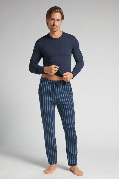 Navy Stripes Print Cotton Pyjama Bottoms, Midnight Blue/denim Blue Stripes, large image number 1