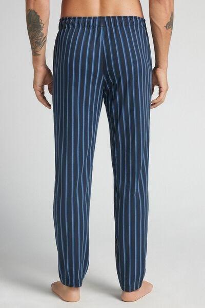 Navy Stripes Print Cotton Pyjama Bottoms, Midnight Blue/denim Blue Stripes, large image number 3