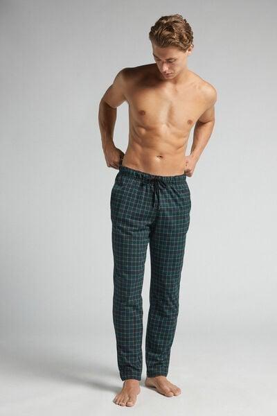Green Check Print Cotton Pyjama Bottoms, B601_967J, large image number 1