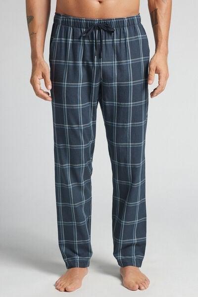 Navy Denim Check Print Pyjama Bottoms, B601_968J, large image number 0