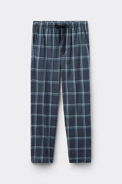 Navy Denim Check Print Pyjama Bottoms, B601_968J, large image number 2
