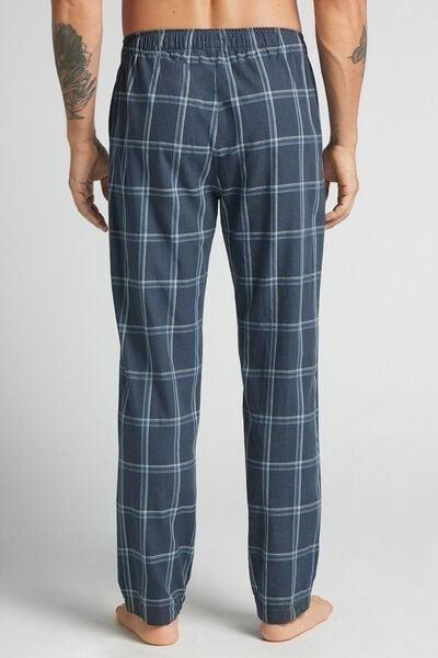 Navy Denim Check Print Pyjama Bottoms, B601_968J, large image number 3