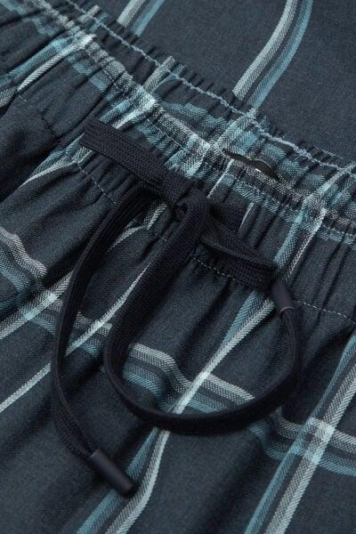 Navy Denim Check Print Pyjama Bottoms, B601_968J, large image number 4