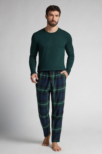 Green Check Print Brushed Cotton Pyjama Bottoms, B601_986J, large image number 1