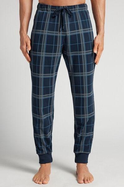 Navy Check Print Cotton Pyjama Bottoms, B601_988J, large image number 0