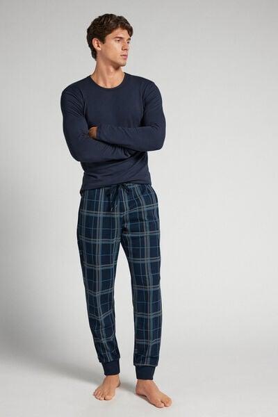 Navy Check Print Cotton Pyjama Bottoms, B601_988J, large image number 1