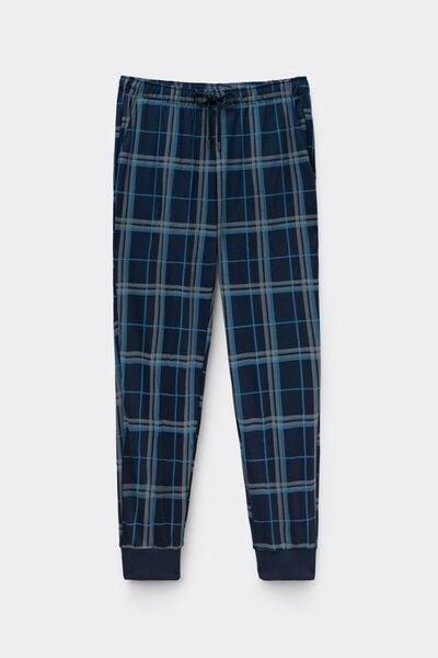 Navy Check Print Cotton Pyjama Bottoms, B601_988J, large image number 2