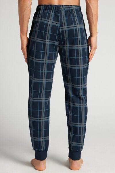 Navy Check Print Cotton Pyjama Bottoms, B601_988J, large image number 3