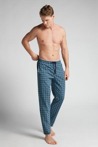 Blue Check Print Cotton Pyjama Bottom, B601_075K, large image number 1