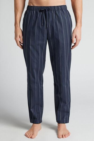 Blue Plain-Weave Cotton Pyjama Bottom, B601_076K, large image number 0