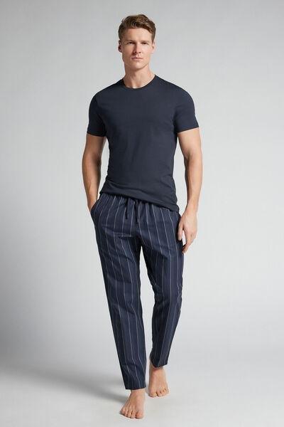 Blue Plain-Weave Cotton Pyjama Bottom, B601_076K, large image number 1